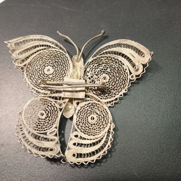 Mexican 925 Silver Fine Filigree Butterfly Vintage Brooch Pin - Picture 7 of 14